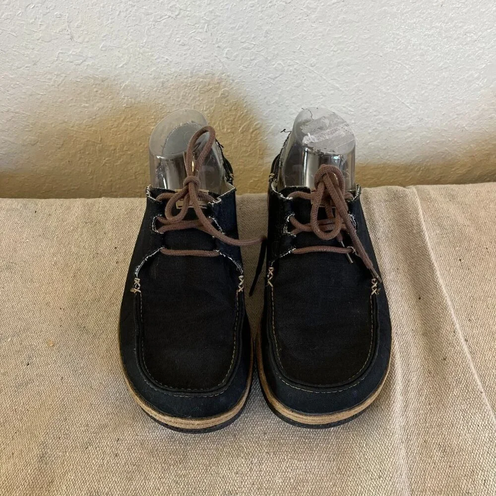 Olukai Men's Ohana Black Lace --Up Folding Heels Summer Beach Canvas Shoes Sz 9